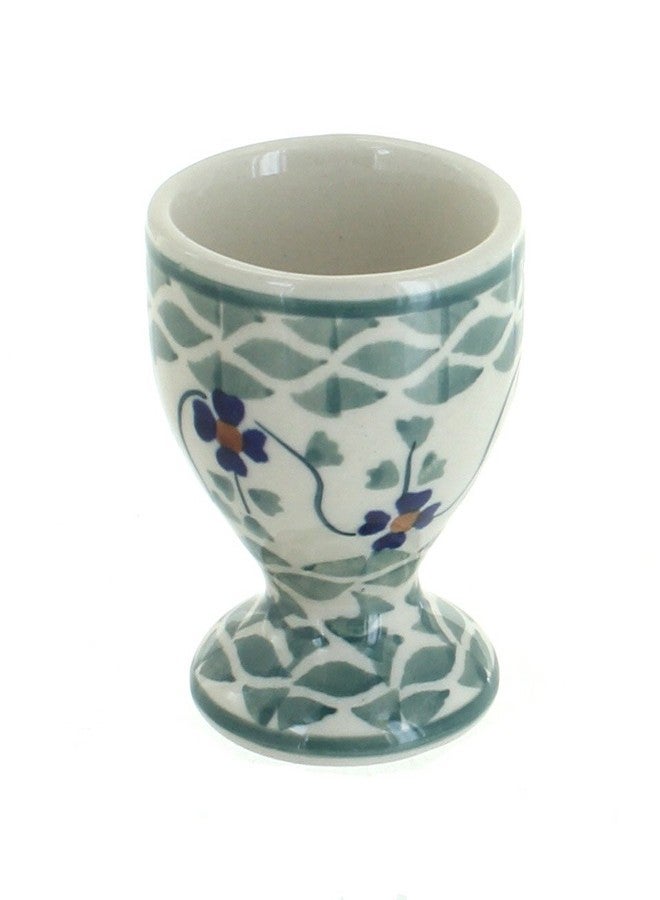 Blue Rose Pottery أكواب بيض من الخزف البولندي "بلو روز" - بنقشة زهور المريمية الخضراء - ارتفاع 2.5 بوصة - أكواب متينة من الخزف الحجري للبيض المسلوق نصف سلقة أو سلقة كاملة - Image 1