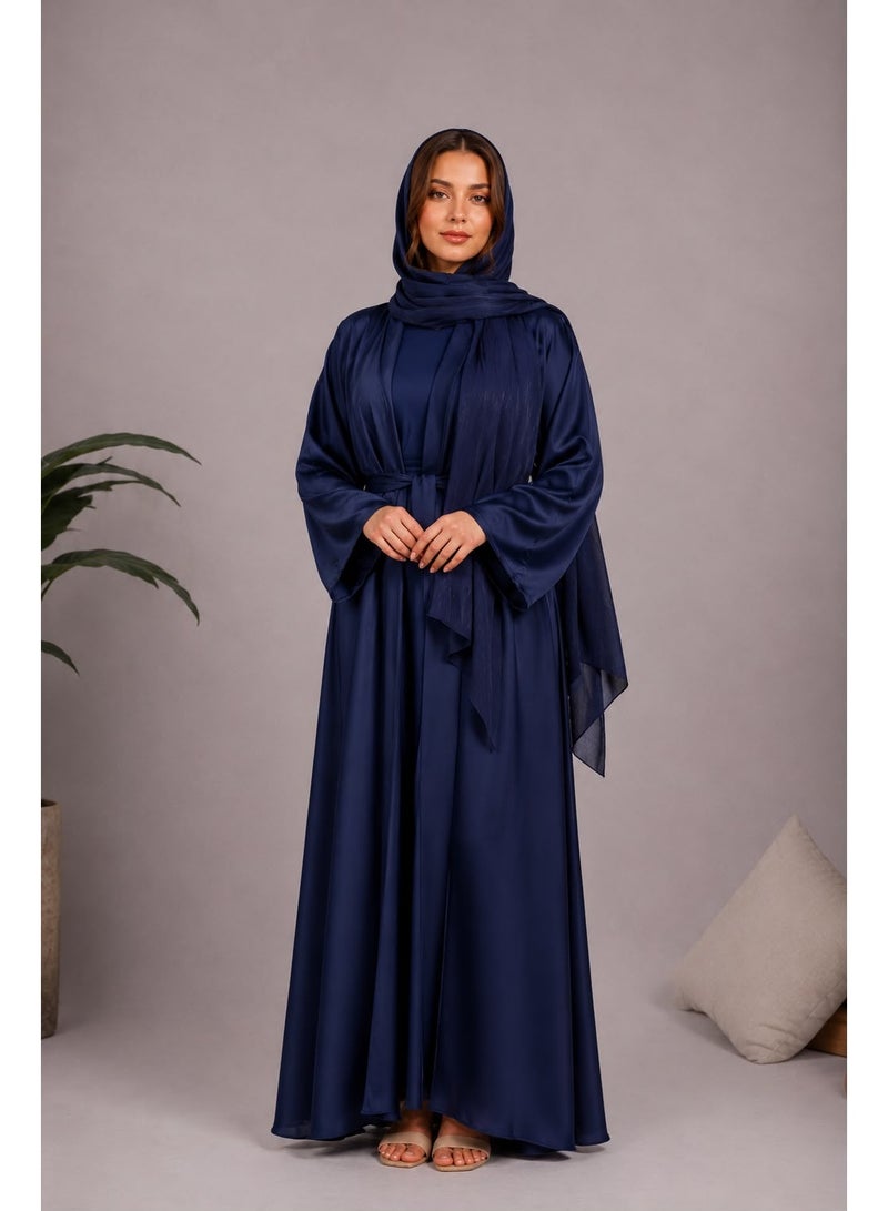 اوفيليا عباية رينا – عباية خضراء فاخرة متدفقة مع حجاب ناعم متناسق - Image 1