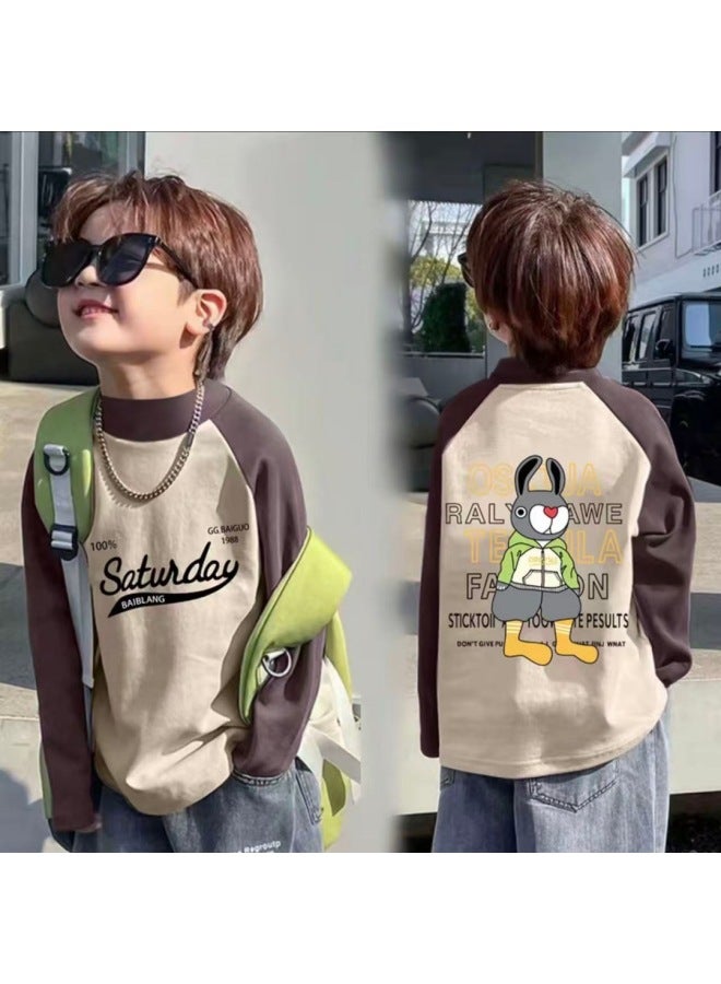 Boys' Thermal Base Layer Shirt, And Winter Children's Half-high Collar Long-sleeve T-shirt For Older Boys