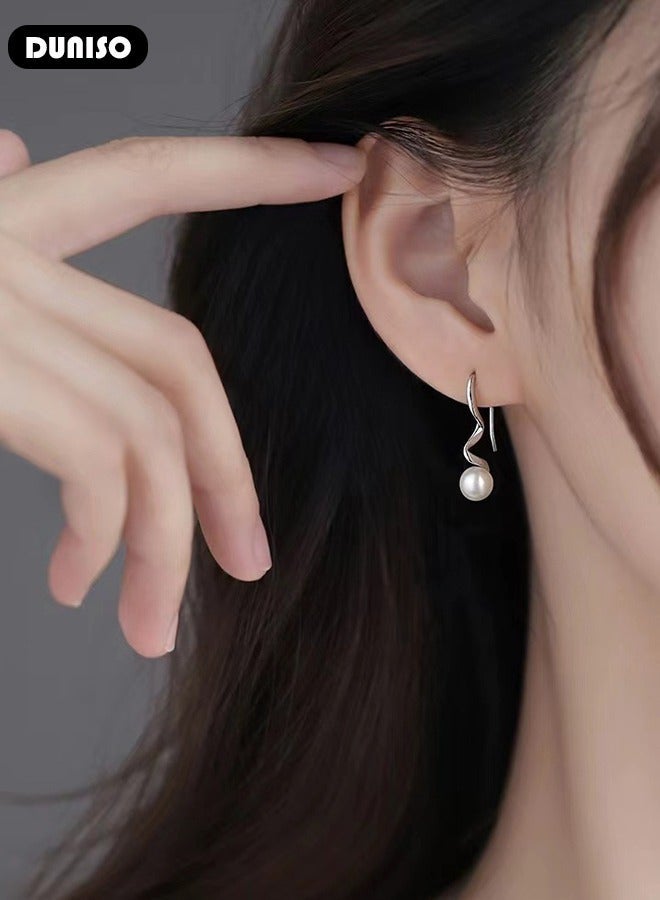 DUNISO 925 Sterling Silver Freshwater Pearl Earrings Hypoallergenic Pearl Drop Earrings Set, Lightweight Silver Pearl Earrings Fine Jewelry for Womens Girls - Image 5