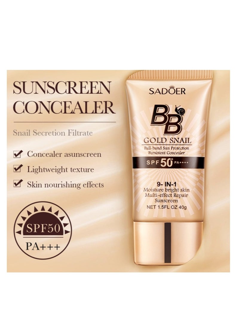 SADOER BB Cream with SPF 50, 9 in 1 BB Cream Sunscreen SPF 50 Waterproof Sweatproof, Foundation Full Coverage Tinted Moisturizer, Facial Concealer for Oily Skin, Dry Skin 40g - Image 2