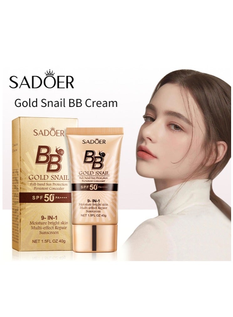 SADOER BB Cream with SPF 50, 9 in 1 BB Cream Sunscreen SPF 50 Waterproof Sweatproof, Foundation Full Coverage Tinted Moisturizer, Facial Concealer for Oily Skin, Dry Skin 40g - Image 1