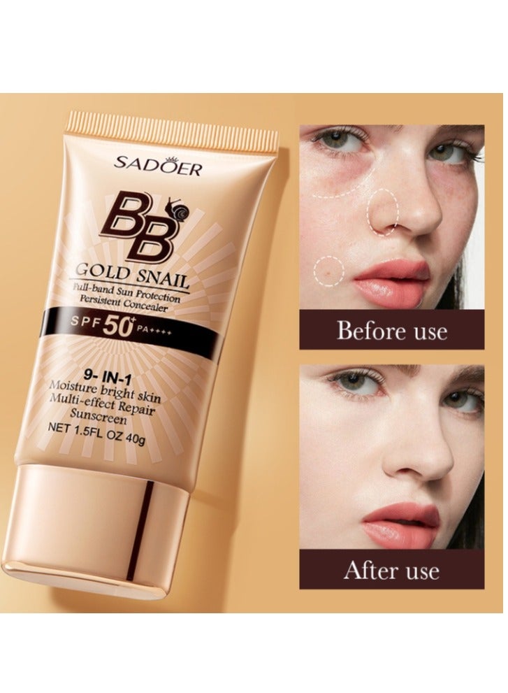 SADOER BB Cream with SPF 50, 9 in 1 BB Cream Sunscreen SPF 50 Waterproof Sweatproof, Foundation Full Coverage Tinted Moisturizer, Facial Concealer for Oily Skin, Dry Skin 40g - Image 3
