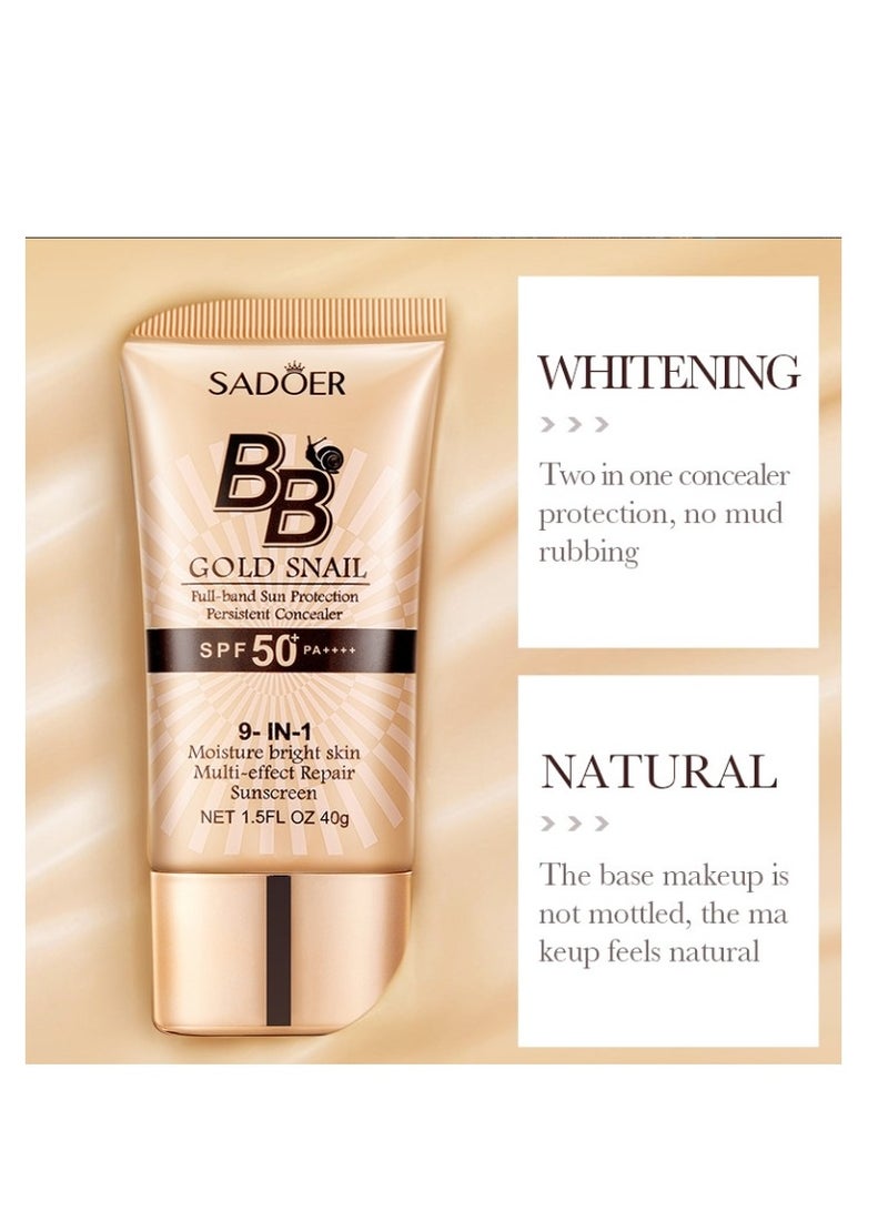 SADOER BB Cream with SPF 50, 9 in 1 BB Cream Sunscreen SPF 50 Waterproof Sweatproof, Foundation Full Coverage Tinted Moisturizer, Facial Concealer for Oily Skin, Dry Skin 40g - Image 4