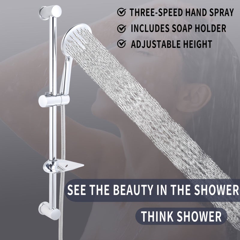 Chrome Shower Slide Bar Set With High Pressure Handheld Spray - Image 5