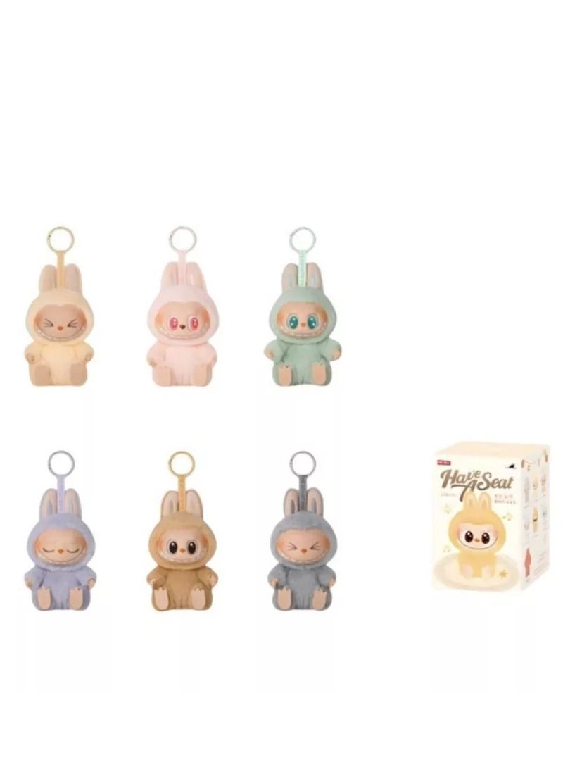Labubu Plush Toy, Labubu Second-Generation Sit-Down Party Series, Cute Keyring, 13cm (Not Original)