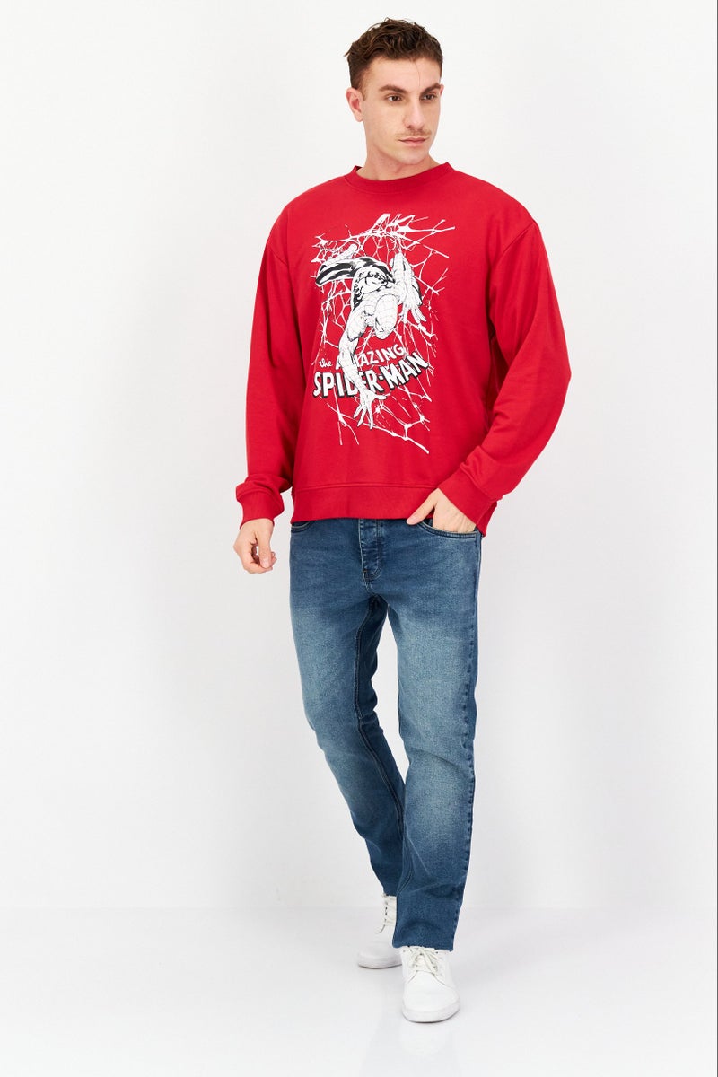 MARVEL Men Crew Neck Long Sleeve Graphic Print Sweatshirt, Red - Image 3