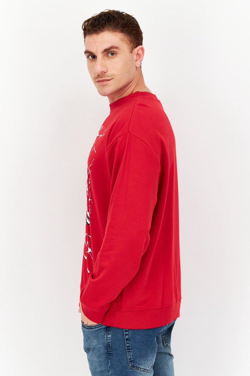 MARVEL Men Crew Neck Long Sleeve Graphic Print Sweatshirt, Red - Image 4