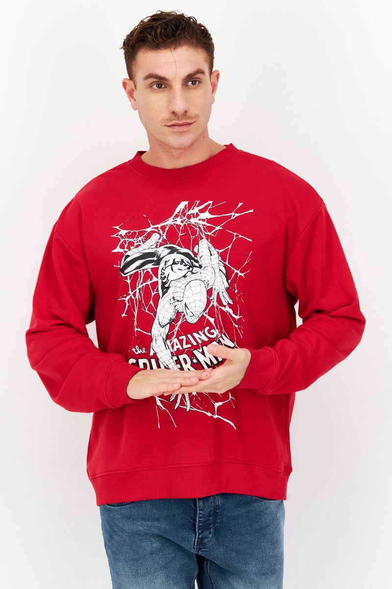 MARVEL Men Crew Neck Long Sleeve Graphic Print Sweatshirt, Red - Image 1