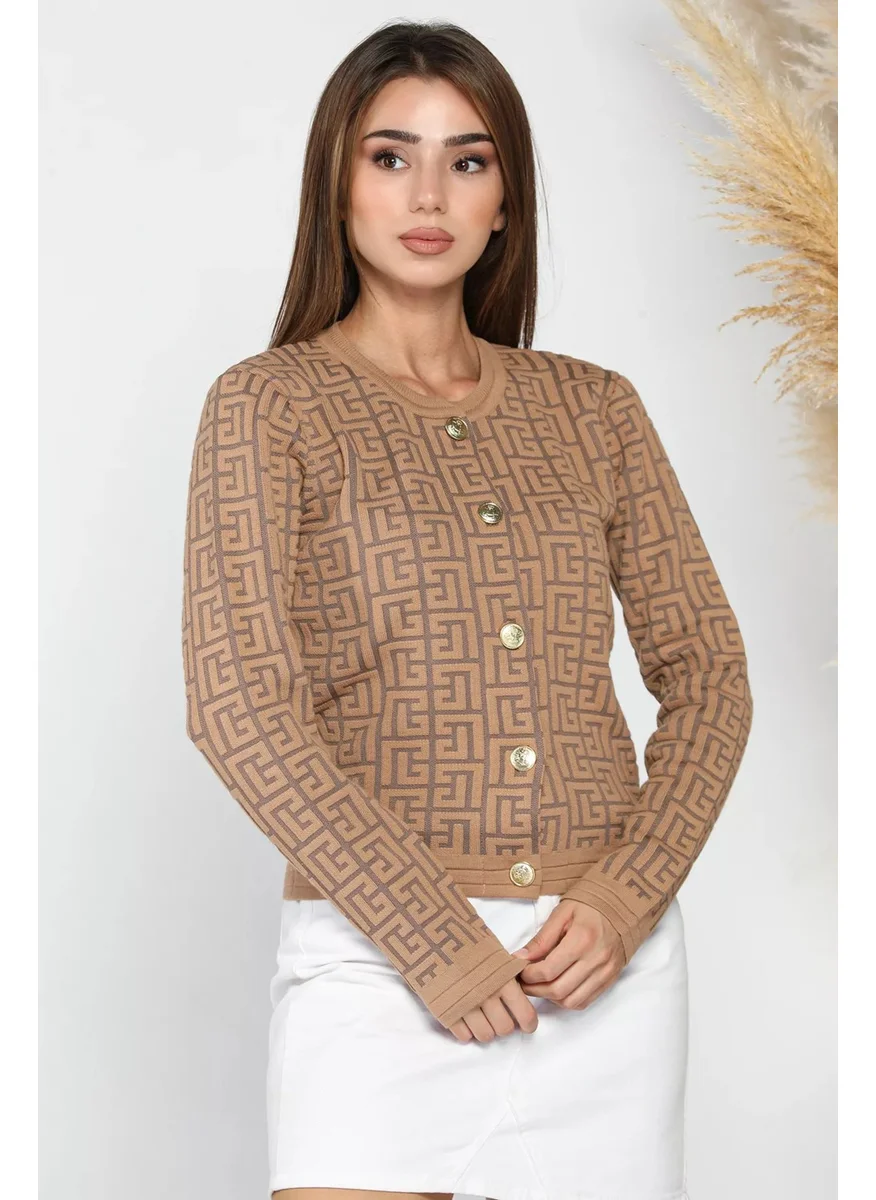 Gülseli Rose Women's Embossed Pattern Knitwear Cardigan