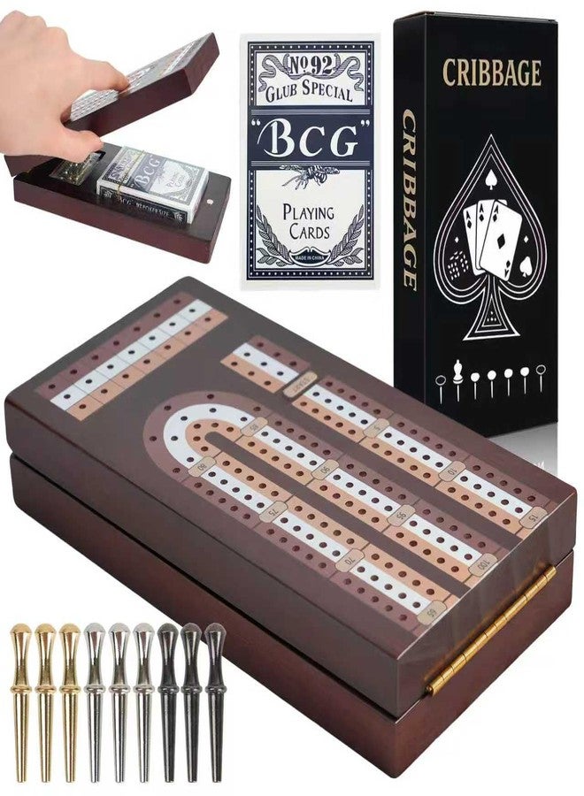AIGOMC Cribbage Board Game Set, Magnetic Lock & Built-in Storage - 3-Track Foldable Portable Travel Board for Family & Adults to Boost Logic, Focus and Social Fun - Image 1