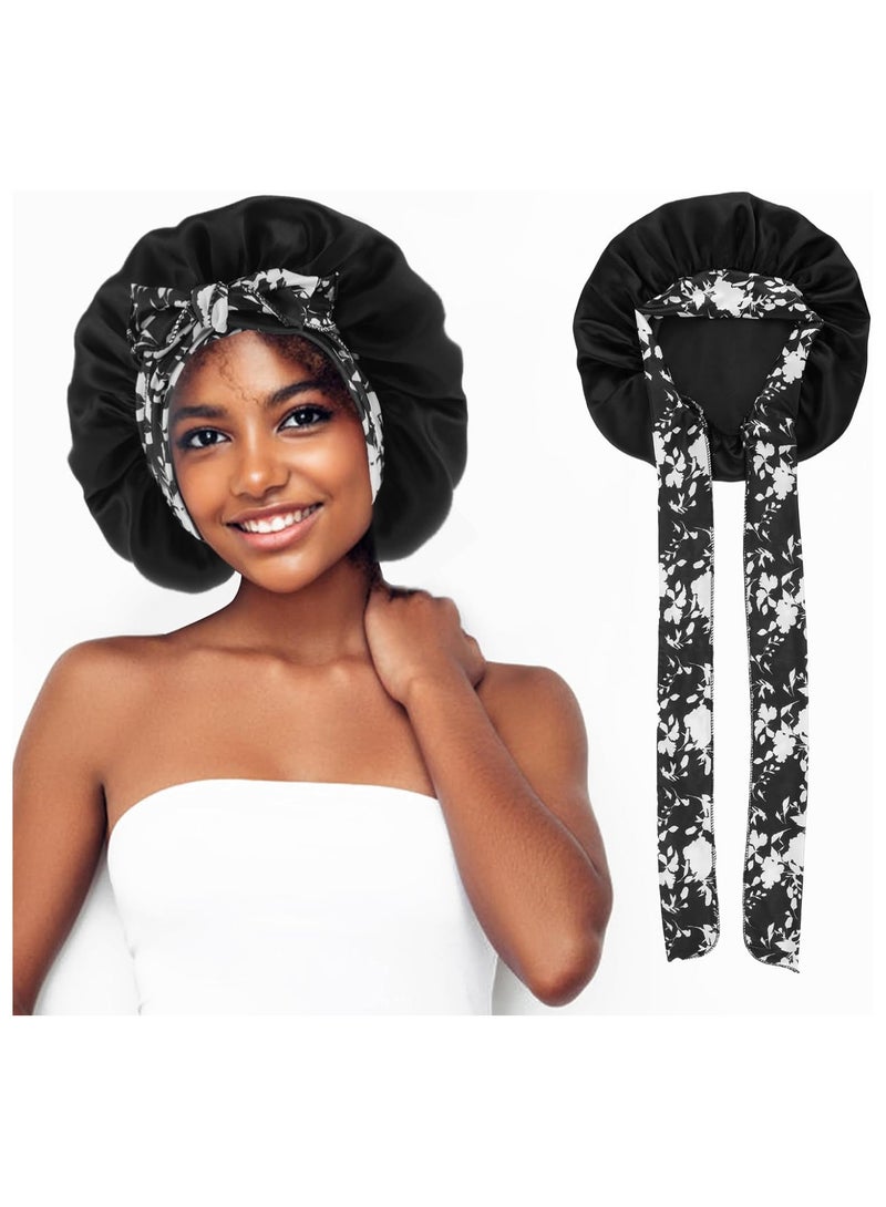 SYOSI Satin Bonnet Silk Sleep Hair Bonnets for Women Adjustable Satin Night Sleeping Cap Bath Silk Bonnet Hair Wrap for Sleeping Tie Band for Sleeping Hair Bonnet with Tie Band for Curly Hair - Image 1