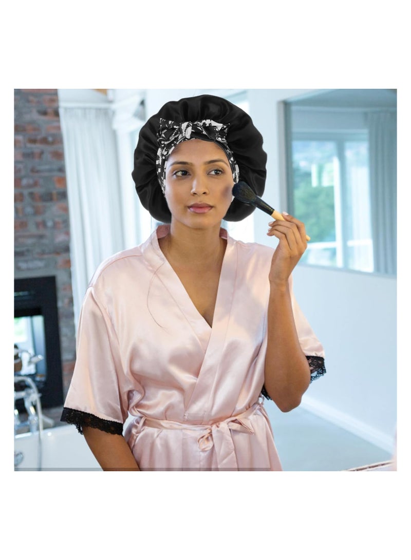 SYOSI Satin Bonnet Silk Sleep Hair Bonnets for Women Adjustable Satin Night Sleeping Cap Bath Silk Bonnet Hair Wrap for Sleeping Tie Band for Sleeping Hair Bonnet with Tie Band for Curly Hair - Image 3