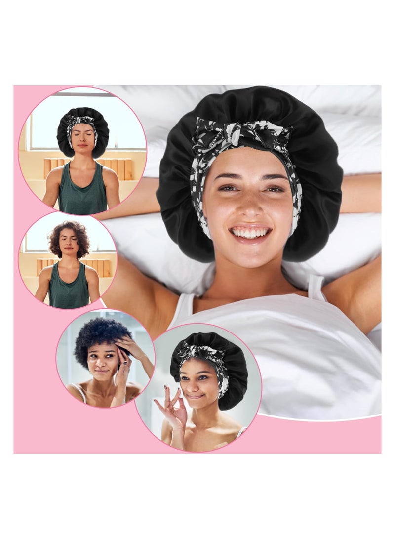 SYOSI Satin Bonnet Silk Sleep Hair Bonnets for Women Adjustable Satin Night Sleeping Cap Bath Silk Bonnet Hair Wrap for Sleeping Tie Band for Sleeping Hair Bonnet with Tie Band for Curly Hair - Image 2