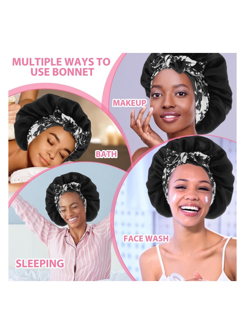 SYOSI Satin Bonnet Silk Sleep Hair Bonnets for Women Adjustable Satin Night Sleeping Cap Bath Silk Bonnet Hair Wrap for Sleeping Tie Band for Sleeping Hair Bonnet with Tie Band for Curly Hair - Image 4