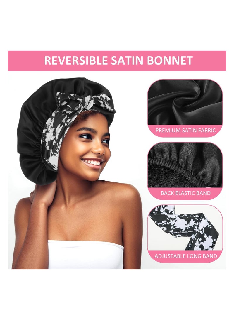 SYOSI Satin Bonnet Silk Sleep Hair Bonnets for Women Adjustable Satin Night Sleeping Cap Bath Silk Bonnet Hair Wrap for Sleeping Tie Band for Sleeping Hair Bonnet with Tie Band for Curly Hair - Image 5