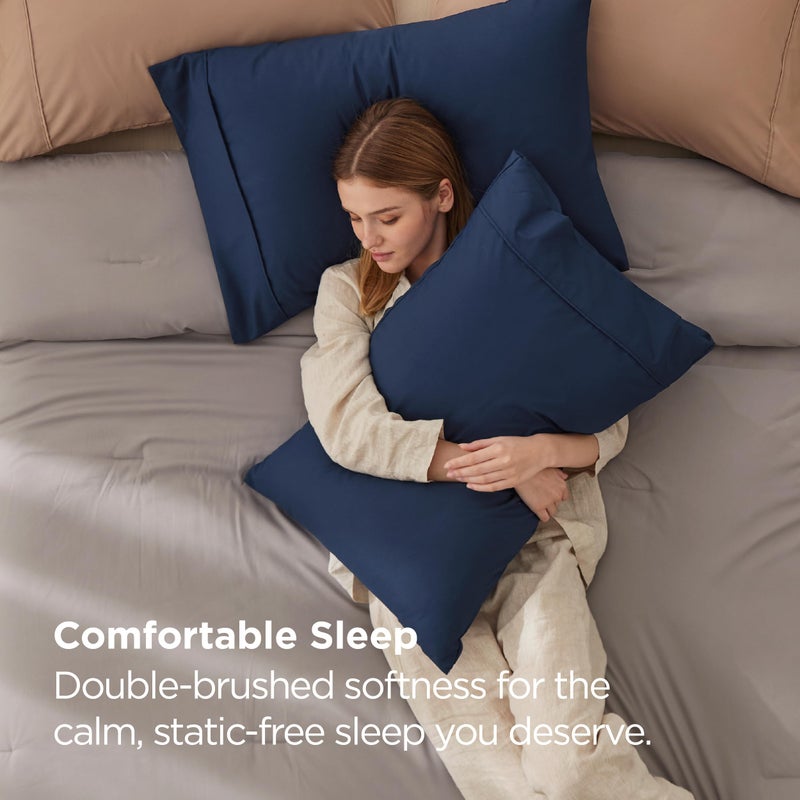 Bedsure Queen Pillow Cases Set of 2 - Navy Blue Microfiber Pillowcase 2 Pack, Super Soft and Cozy Double Brushed Pillow Case Covers with Envelope Closure for Kids, Fade Resistant, 20x30 Inches - Image 3