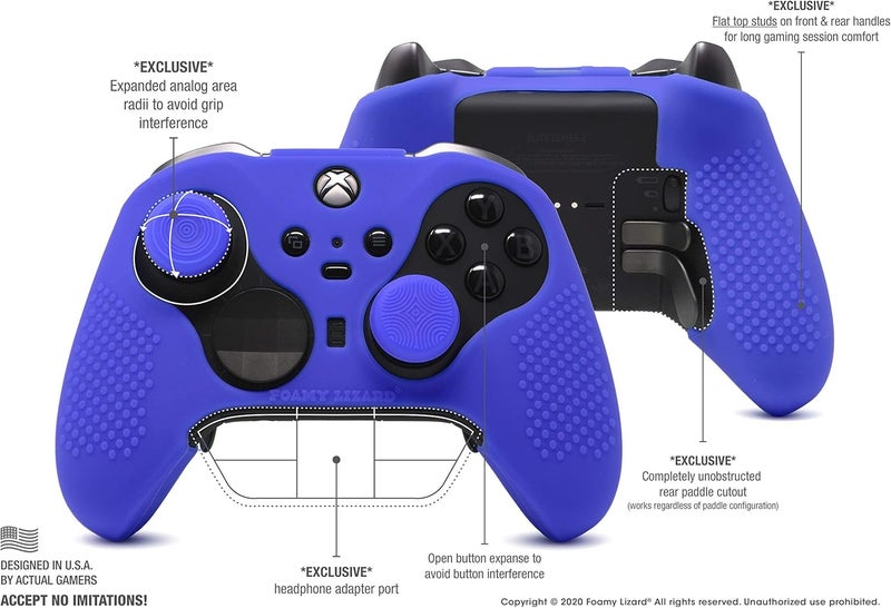 Foamy Lizard Elite Series 2 Studded Grip Skin for Xbox One Elite Series 2 Controller (NOT for Series X/S/Elite 1) by - Sweat Free Silicone w/Flat Top Anti-Slip Studs + 8 QSX-Elite Thumb Grips (Blue) - Image 4