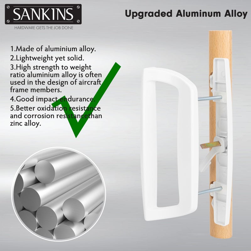 SANKINS Sliding Patio Door Handle Set With Mortise Lock  Replacement Oak Wood Flush Handle & Exterior Pull In Diecast For Sliding Glass Door  Fits 3-15/16  Hole Spacing  Mortise Lock 45  Non-Keyed  White - Image 3