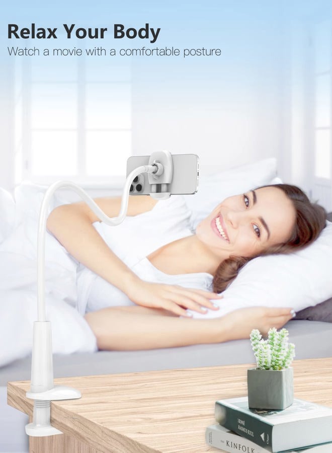 Tryone Gooseneck Phone Holder, Flexible Long Arm Mount Stand Compatible with Smartphones, Max Width 3in, Overall Length 27.5in(White) - Image 2