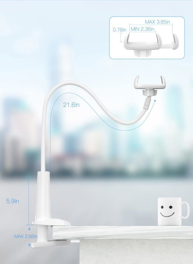 Tryone Gooseneck Phone Holder, Flexible Long Arm Mount Stand Compatible with Smartphones, Max Width 3in, Overall Length 27.5in(White) - Image 5