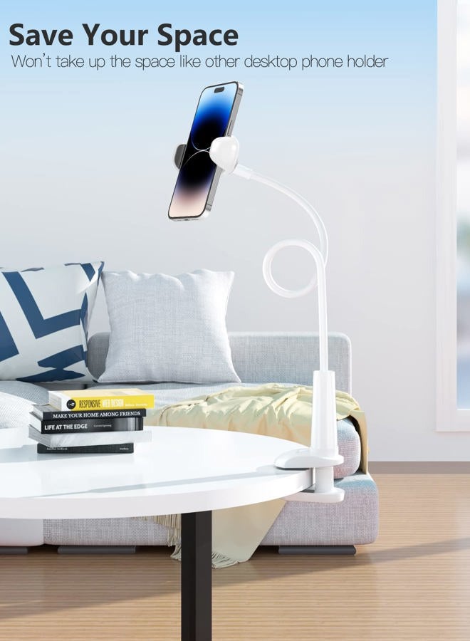 Tryone Gooseneck Phone Holder, Flexible Long Arm Mount Stand Compatible with Smartphones, Max Width 3in, Overall Length 27.5in(White) - Image 4