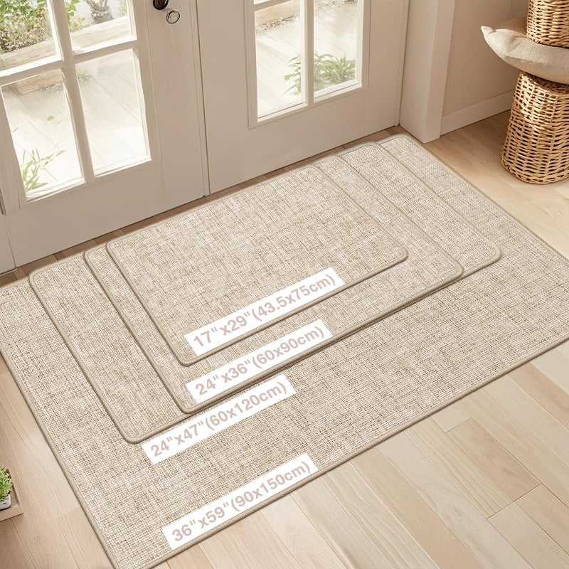 LEKEEPGO Ultra Thin Indoor Door Mat 24"x47", Low-Profile Door Mat Indoor Entrance, Non Slip Rubber Backing Inside Doormat Washable Welcome Front Entryway Dirt Trapper Entry Mat, Khaki - Image 2