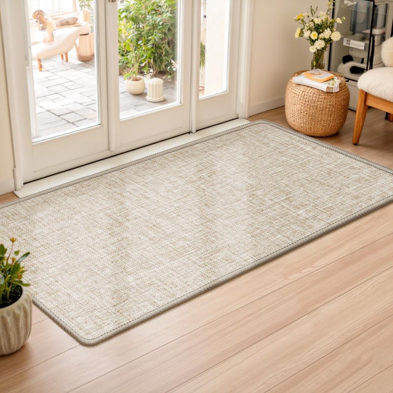 LEKEEPGO Ultra Thin Indoor Door Mat 24"x47", Low-Profile Door Mat Indoor Entrance, Non Slip Rubber Backing Inside Doormat Washable Welcome Front Entryway Dirt Trapper Entry Mat, Khaki - Image 1