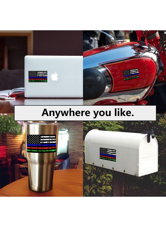 Creatrill Reflective Tattered Thin Blue Red Green Line Decal Matte Black Â€“ 3 Packs 3X5 In. American Usa Flag Decal Stickers For Cars, Trucks, Hard Hat, Support Police Fire Officers Military Troops - Image 4