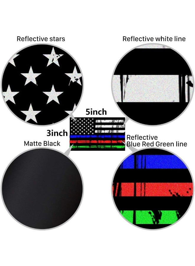 Creatrill Reflective Tattered Thin Blue Red Green Line Decal Matte Black Â€“ 3 Packs 3X5 In. American Usa Flag Decal Stickers For Cars, Trucks, Hard Hat, Support Police Fire Officers Military Troops - Image 2
