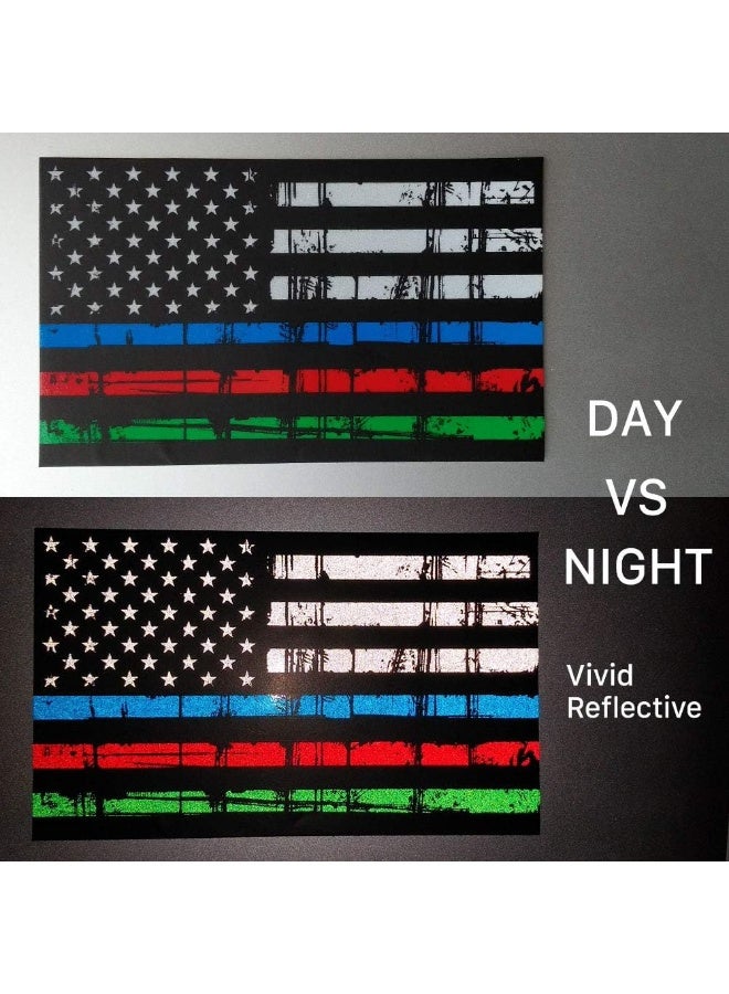 Creatrill Reflective Tattered Thin Blue Red Green Line Decal Matte Black Â€“ 3 Packs 3X5 In. American Usa Flag Decal Stickers For Cars, Trucks, Hard Hat, Support Police Fire Officers Military Troops - Image 3