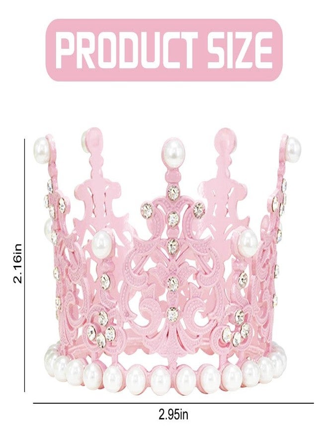 ZUYYON 6 Pcs Mini Crown Cake Topper Tiny Tiara Cake Decor Pearl Crystal Vintage Queen Crown Flower Bouquet Crown Cupcake Decoration for Wedding Birthday Baby Shower (Pink) - Image 4