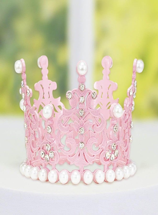 ZUYYON 6 Pcs Mini Crown Cake Topper Tiny Tiara Cake Decor Pearl Crystal Vintage Queen Crown Flower Bouquet Crown Cupcake Decoration for Wedding Birthday Baby Shower (Pink) - Image 3