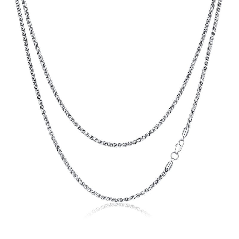 FOSIR Silver Wheat Chain Necklace for Men, Stainless Steel Chains for Men and Women, 2.5mm Mens Necklaces 20 Inch (Men's Average Length) - Image 1