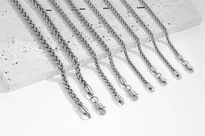 FOSIR Silver Wheat Chain Necklace for Men, Stainless Steel Chains for Men and Women, 2.5mm Mens Necklaces 20 Inch (Men's Average Length) - Image 5