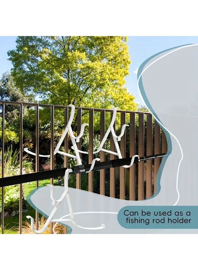 White Wall Mounted Fishing Rod Holder 2 Hooks No Drill Durable Plastic Space Saving - Image 3