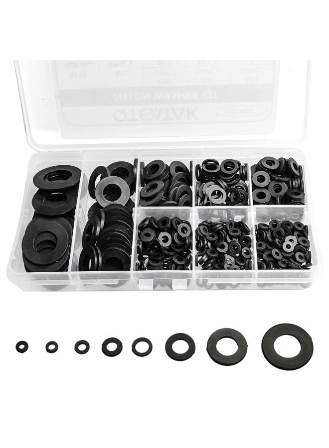 500 Pcs Black Nylon Flat Washer Assortment Kit for Electrical Connections on Household & Commercial Appliances  - Image 1