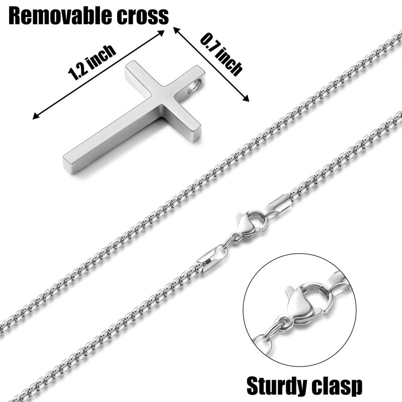Fiusem Silver Tone Cross Necklace for Men, Mens Cross Necklaces with 2.5mm Cross Chain and Stainless Steel Cross Pendant Small, Box Chain 20 Inch, Jewelry Gift - Image 5