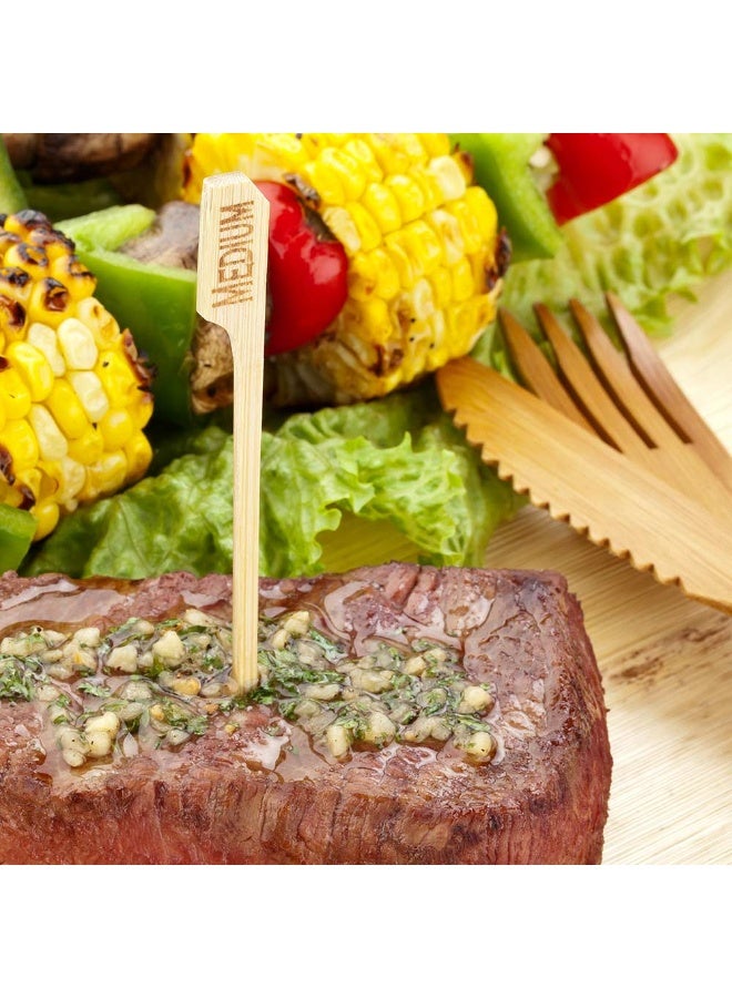 Restaurantware RW Smart 4 Inch Medium Steak Markers, 1000 Disposable Meat Marker Sticks - Sturdy, Paddle Design, Bamboo Steak Temperature Markers, For Barbeques, Parties, Or Buffets  - Image 3