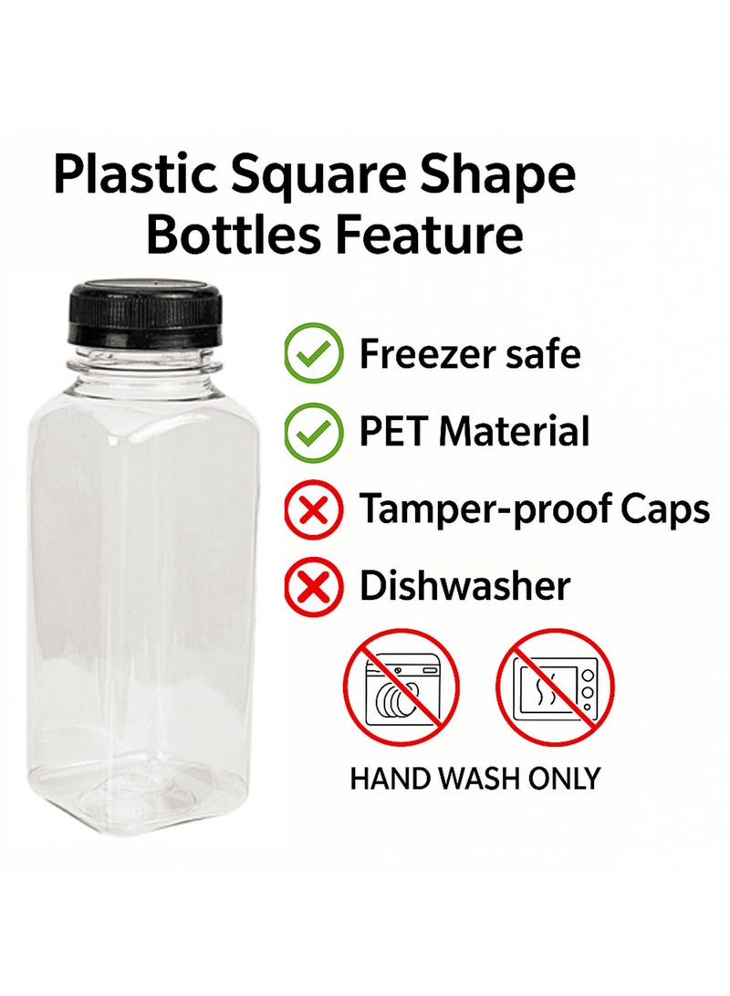 Lavish Empty Plastic Reusable Square Bottles 12Pcs 500ml/16Oz | Transparent Juice, Milk, Water Storage Containers with Black Caps | Portable Travel Size Beverage Bottles - Image 2