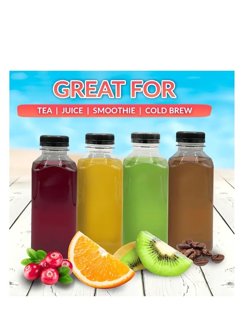 Lavish Empty Plastic Reusable Square Bottles 12Pcs 500ml/16Oz | Transparent Juice, Milk, Water Storage Containers with Black Caps | Portable Travel Size Beverage Bottles - Image 4