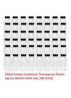 Lavish 250 ml Empty Containers Transparent Plastic, 48 Pcs Square Bottles with Secure Black Lids  - Image 1