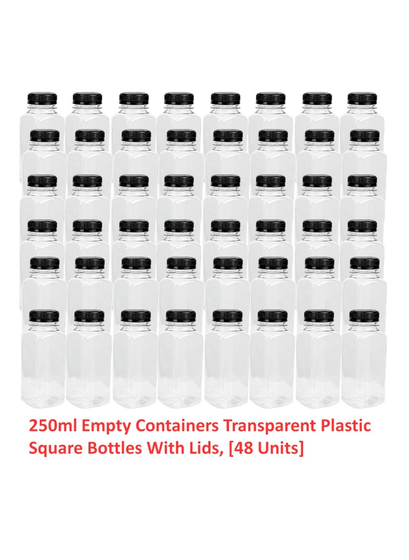 Lavish - 250 ml Empty Containers Transparent Plastic, 48 Pcs Square Bottles with Secure Black Lids - Image 1