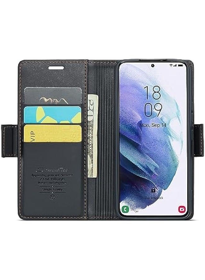 RFID Blocking Case for Samsung Galaxy S21 Plus - Card Holder, Leather, Kickstand, Magnetic Closure - Shockproof Flip Case for Men and Women (Black) - Image 2