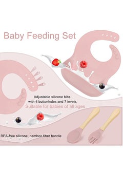 Bebiland 8-Piece Durable Baby Feeding Set, Dishwasher Safe BPA Free Led Weaning Supplies for Toddlers with SIlicone Bib, Sippy Cup, Forks, Spoons, Suction Bowl and Plate, Pink  - Image 2