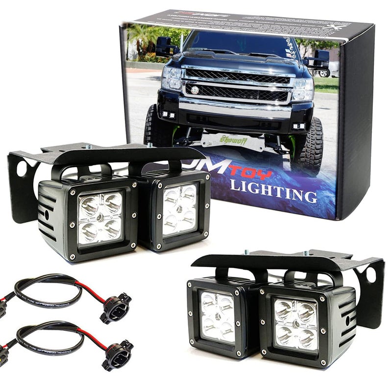 مجموعة مصابيح الضباب LED iJDMTOY متوافقة مع شيفروليه سيلفرادو 1500 2500 3500 HD من 2007 إلى 2014 تشمل 4 مكعبات LED بقوة 20 واط
