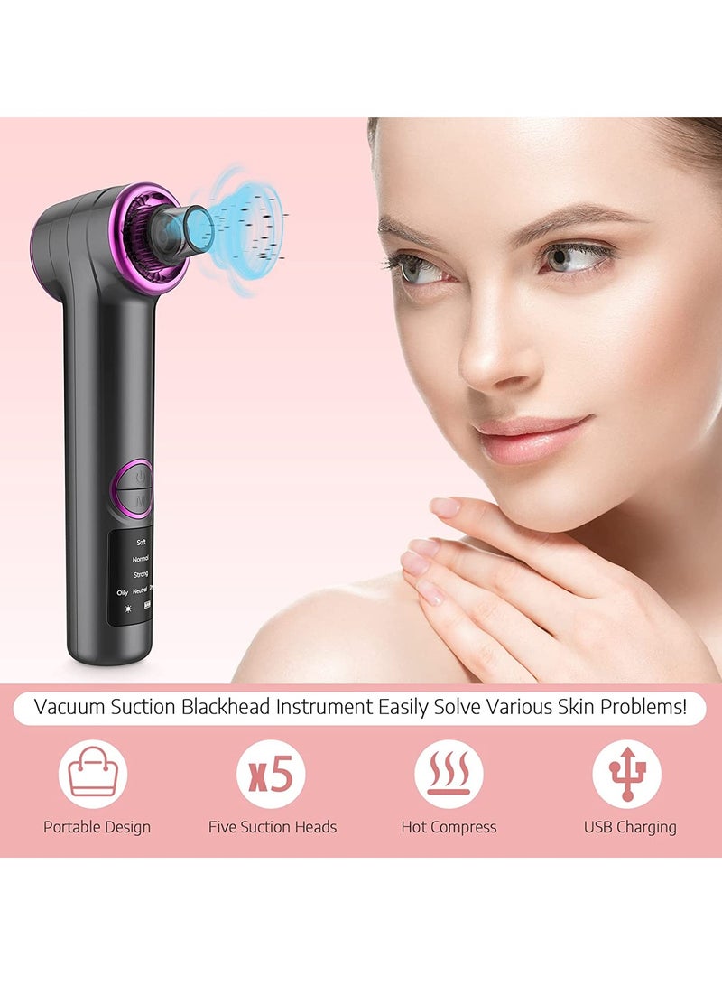 SYOSI Blackhead Remover Pore Vacuum  Upgraded Facial Blackhead Extractor Vacuum with Hot Compress Mode Electric Pore Cleaner Vacuum Blackhead Remover with 5 Suction Head Gray - Image 2