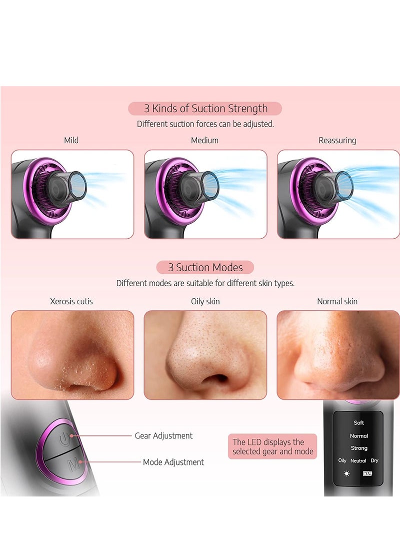 SYOSI Blackhead Remover Pore Vacuum  Upgraded Facial Blackhead Extractor Vacuum with Hot Compress Mode Electric Pore Cleaner Vacuum Blackhead Remover with 5 Suction Head Gray - Image 3