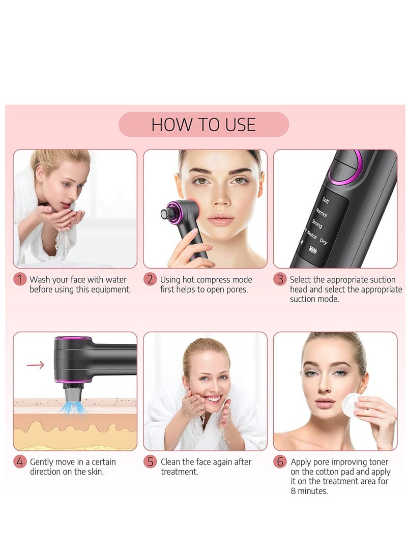 SYOSI Blackhead Remover Pore Vacuum  Upgraded Facial Blackhead Extractor Vacuum with Hot Compress Mode Electric Pore Cleaner Vacuum Blackhead Remover with 5 Suction Head Gray - Image 4