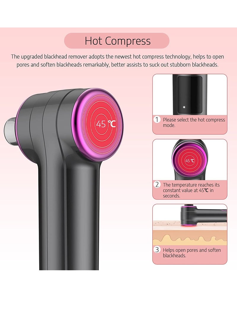 SYOSI Blackhead Remover Pore Vacuum  Upgraded Facial Blackhead Extractor Vacuum with Hot Compress Mode Electric Pore Cleaner Vacuum Blackhead Remover with 5 Suction Head Gray - Image 5